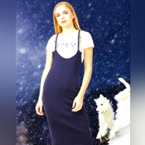 A | X ARMANI EXCHANGE Dresses & Skirts - A | X ARMANI EXCHANGE NAVY BLUE STRETCHY DRESS WITH ORANGE NEON STRAPS LOGO NWOT